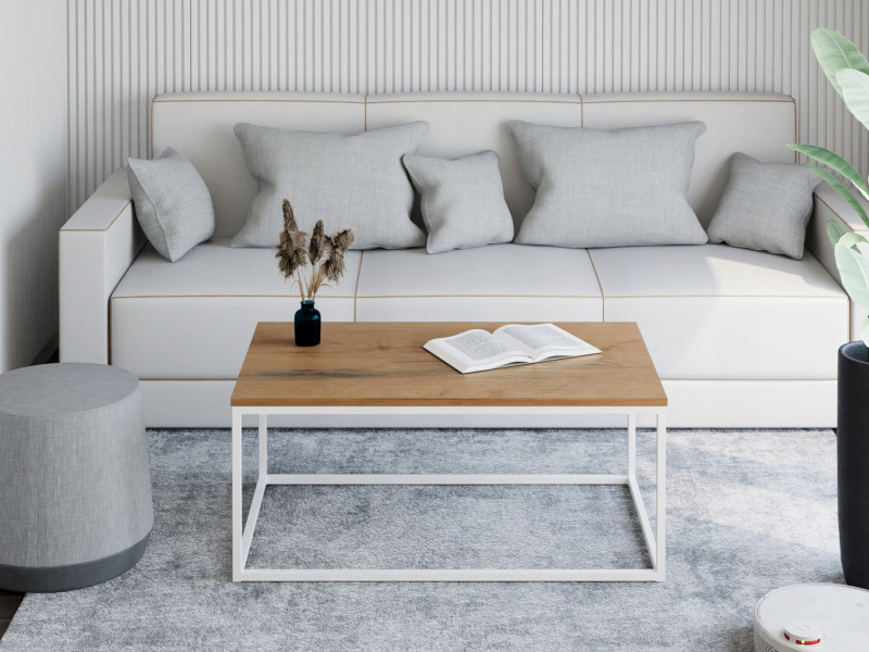 Stolik kawowy Neri 100x60 cm Loft do salonu Biały + Dąb Lancelot, 8875274