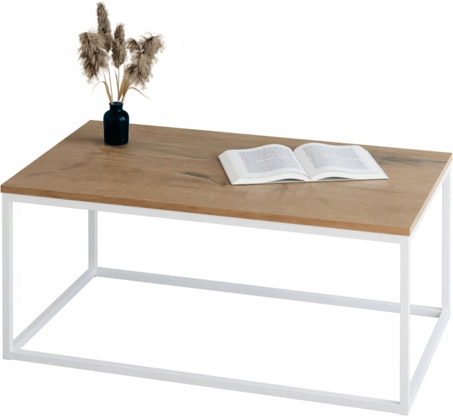 Stolik kawowy Neri 100x60 cm Loft do salonu Biały + Dąb Lancelot, 8875275
