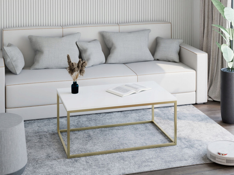 Stolik kawowy Neri 100x60 cm Loft do salonu Złoty + Biały Mat, 8875288