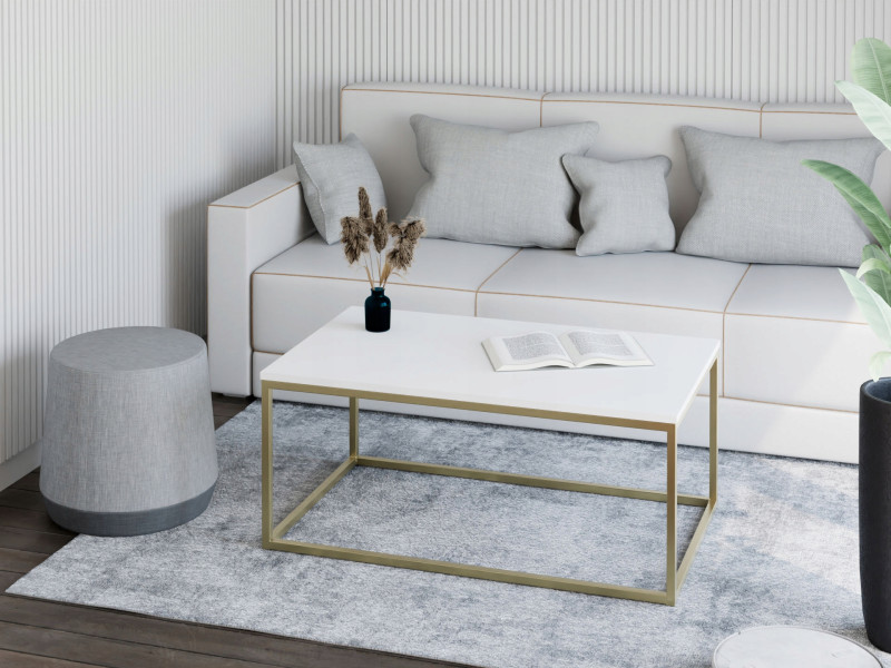 Stolik kawowy Neri 100x60 cm Loft do salonu Złoty + Biały Mat, 8875289