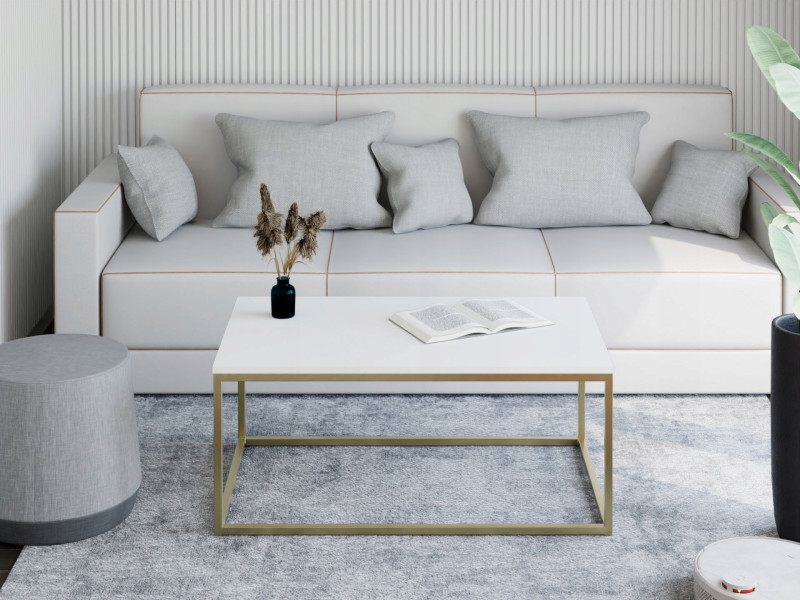 Stolik kawowy Neri 100x60 cm Loft do salonu Złoty + Biały Mat, 8875290