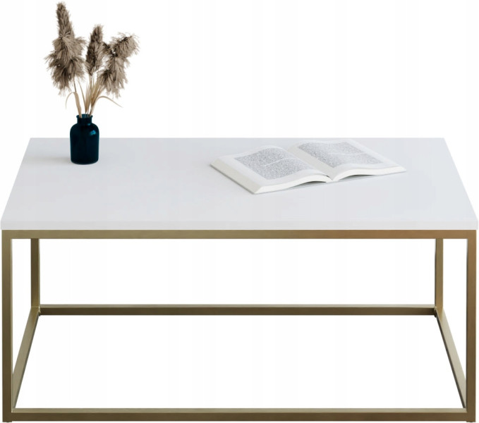 Stolik kawowy Neri 100x60 cm Loft do salonu Złoty + Biały Mat, 8875292