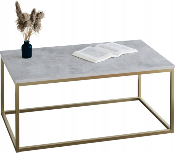 Stolik kawowy Neri 100x60 cm Loft do salonu Złoty + Beton Jasny, 8875359