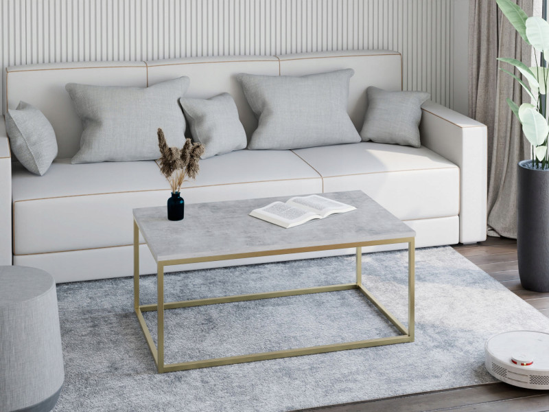 Stolik kawowy Neri 100x60 cm Loft do salonu Złoty + Beton Jasny, 8875360