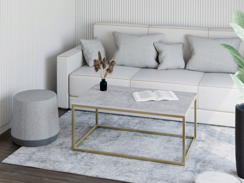Stolik kawowy Neri 100x60 cm Loft do salonu Złoty + Beton Jasny, 8875361