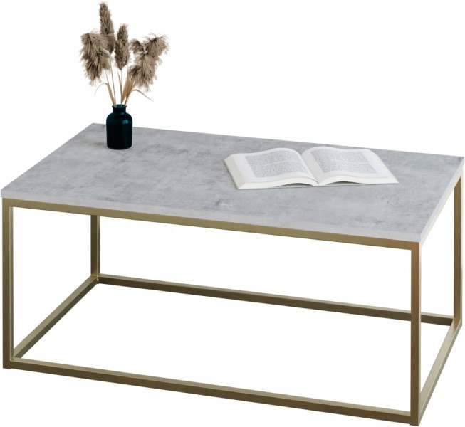 Stolik kawowy Neri 100x60 cm Loft do salonu Złoty + Beton Jasny, 8875363
