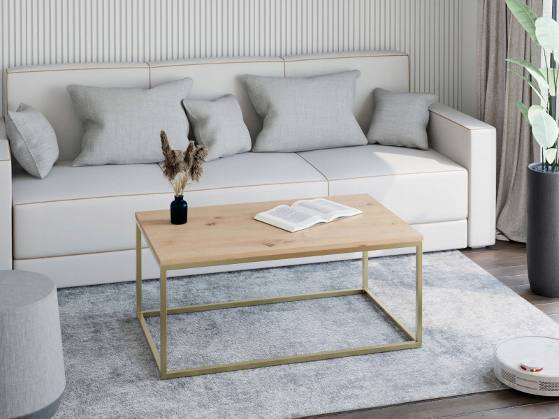 Stolik kawowy Neri 100x60 cm Loft do salonu Złoty + Dąb Artisan, 8875440