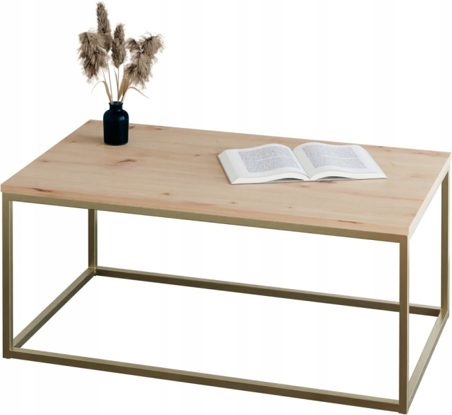 Stolik kawowy Neri 100x60 cm Loft do salonu Złoty + Dąb Artisan, 8875443