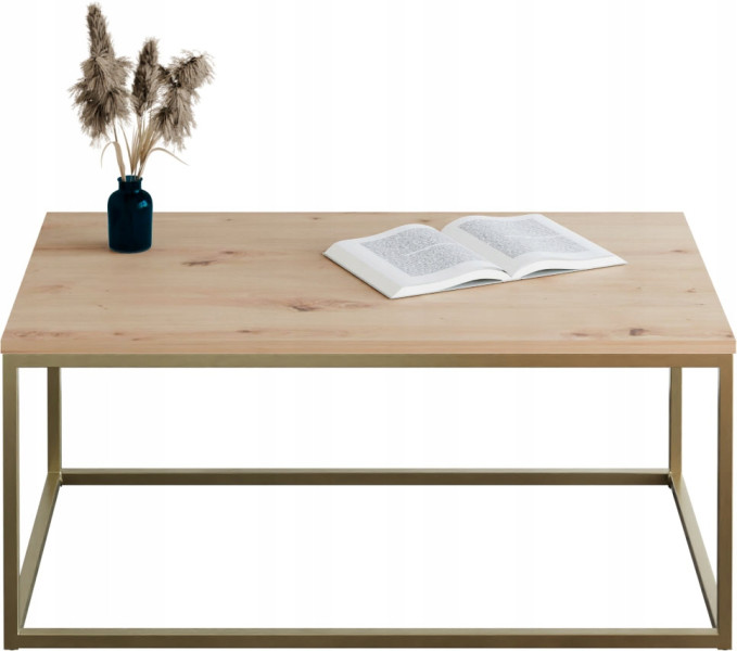 Stolik kawowy Neri 100x60 cm Loft do salonu Złoty + Dąb Artisan, 8875444