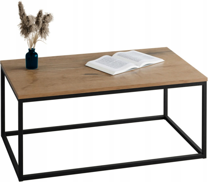 Stolik kawowy Neri 100x60 cm Loft do salonu Czarny + Dąb Lancelot, 8875495