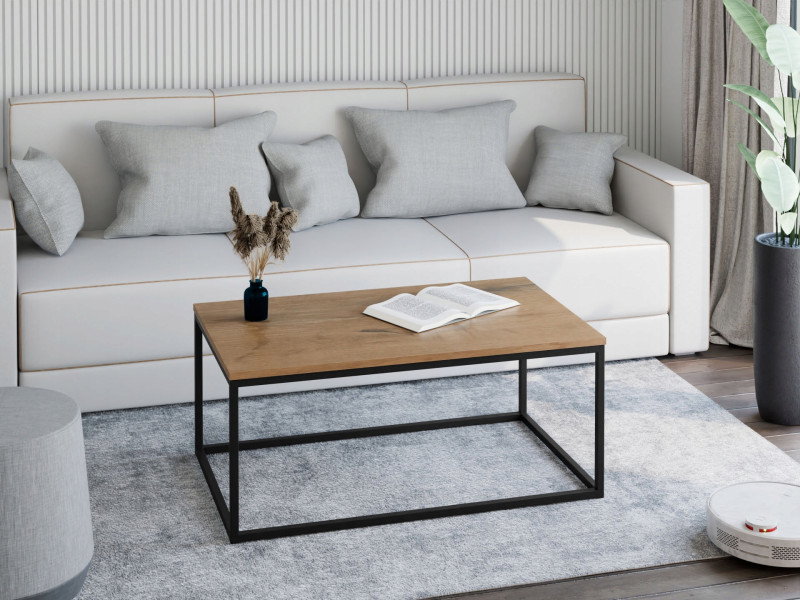 Stolik kawowy Neri 100x60 cm Loft do salonu Czarny + Dąb Lancelot, 8875496