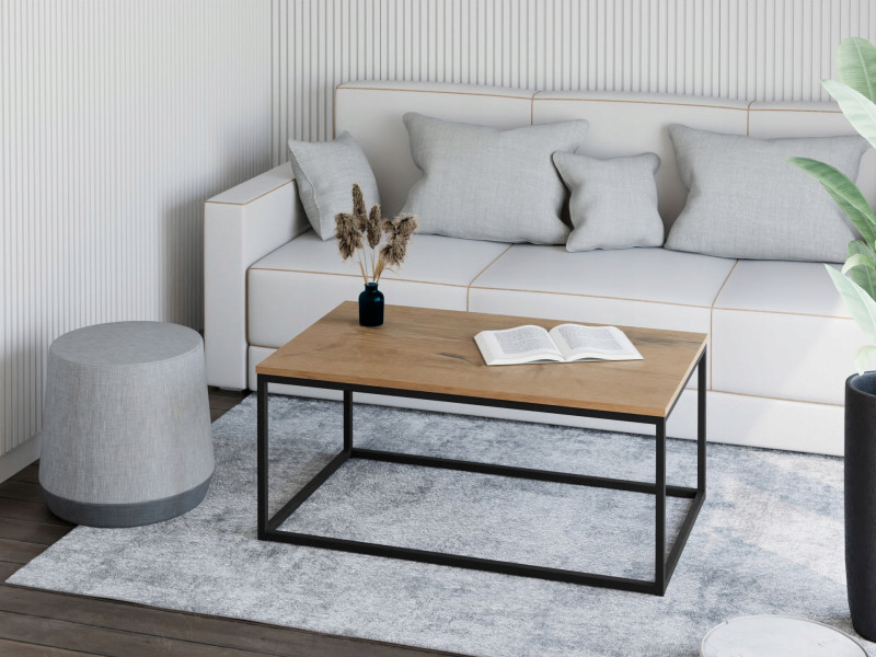 Stolik kawowy Neri 100x60 cm Loft do salonu Czarny + Dąb Lancelot, 8875497
