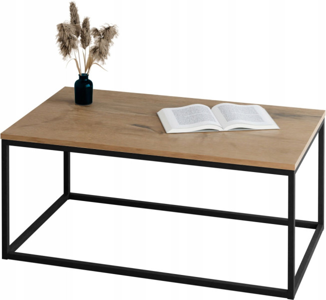 Stolik kawowy Neri 100x60 cm Loft do salonu Czarny + Dąb Lancelot, 8875499