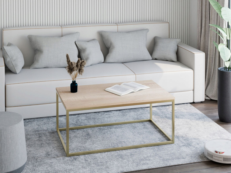 Stolik kawowy Neri 100x60 cm Loft do salonu Złoty + Dąb Sonoma, 8875512