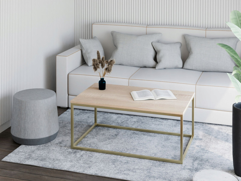 Stolik kawowy Neri 100x60 cm Loft do salonu Złoty + Dąb Sonoma, 8875513