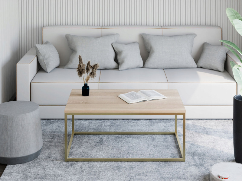 Stolik kawowy Neri 100x60 cm Loft do salonu Złoty + Dąb Sonoma, 8875514