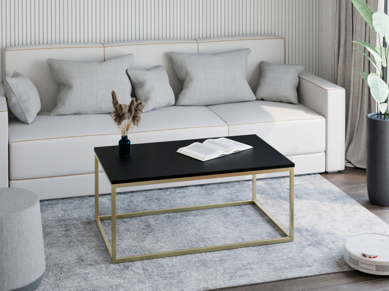 Stolik kawowy Neri 100x60 cm Loft do salonu Złoty + Czarny MiniPearl, 8875600