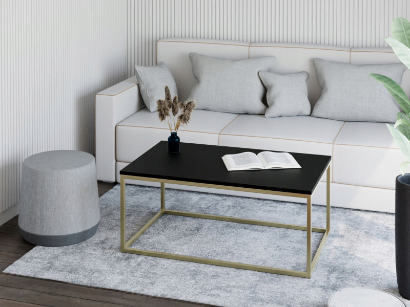 Stolik kawowy Neri 100x60 cm Loft do salonu Złoty + Czarny MiniPearl, 8875601
