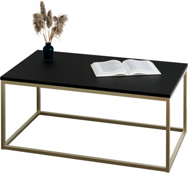 Stolik kawowy Neri 100x60 cm Loft do salonu Złoty + Czarny MiniPearl, 8875603