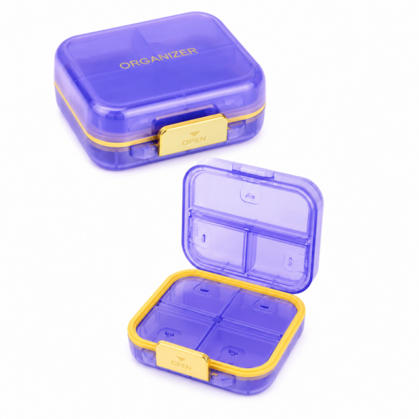 Organizer, kasetka, szkatułka na leki z przegródkami, fioletowa 8x7x3,5cm, 8880189