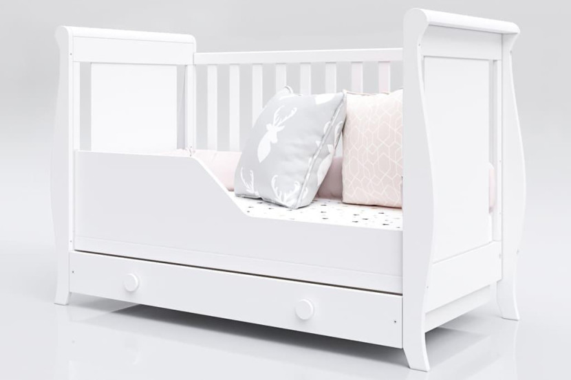 Łóżeczko niemowlęce Misza Premium 120x60 białe z szufladą i gryzakami, 8885013