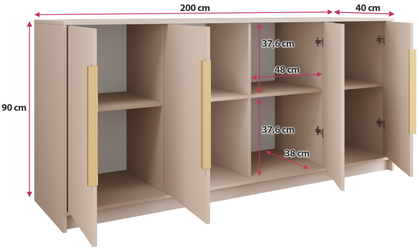 Biała komoda 200 cm z 4 drzwiami do salonu sypialni LESTO, 8892885