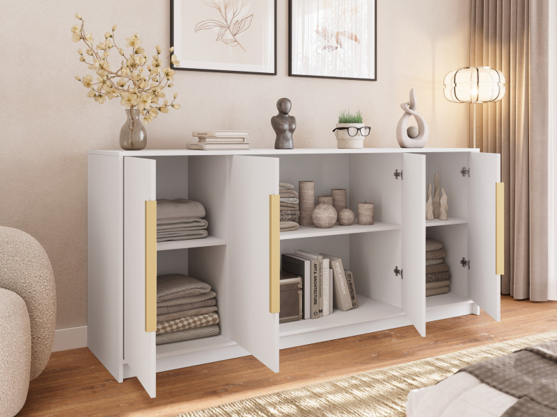 Biała komoda 200 cm z 4 drzwiami do salonu sypialni LESTO, 8892896