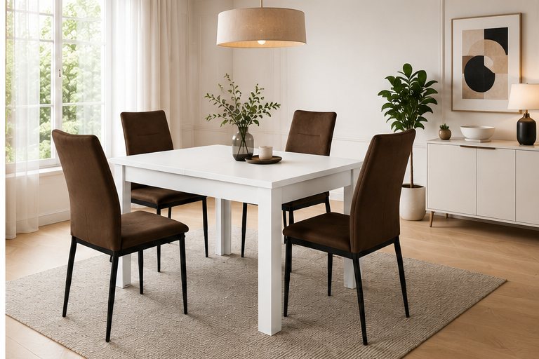 INSPIRO Stół C-2 biały 120–160 cm + 4 krzesła IK-10 brązowe, 8893691