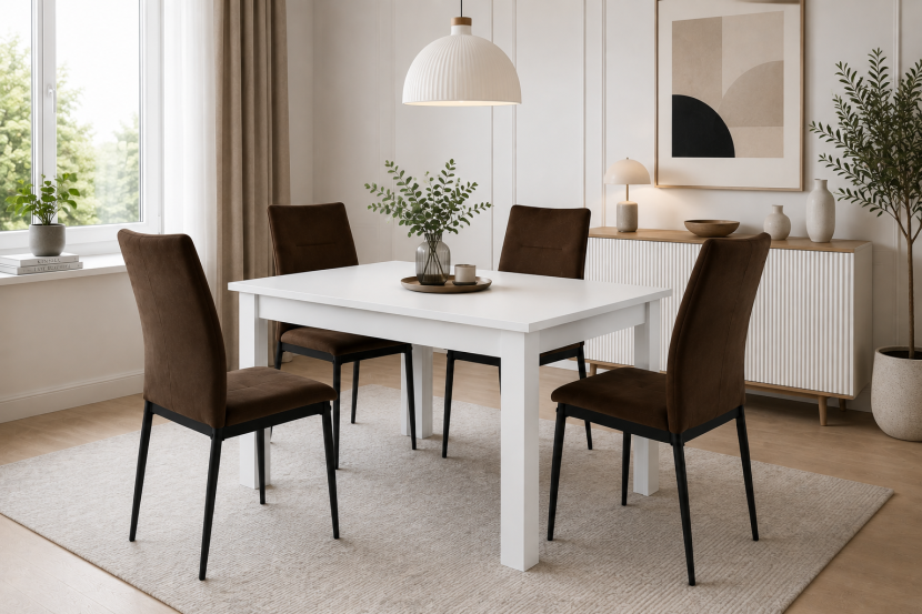 INSPIRO Stół C-2 biały 120–160 cm + 4 krzesła IK-10 brązowe, 8893693
