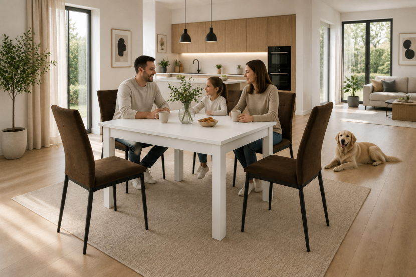INSPIRO Stół C-2 biały 120–160 cm + 4 krzesła IK-10 brązowe, 8893694