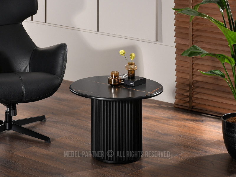 Ryflowany okrągły stolik do salonu na centralnej podstawie DORFI 60 czarny, 8894753