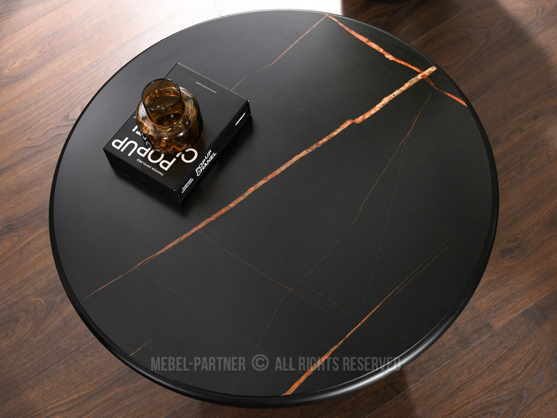 Ryflowany okrągły stolik do salonu na centralnej podstawie DORFI 60 czarny, 8894754
