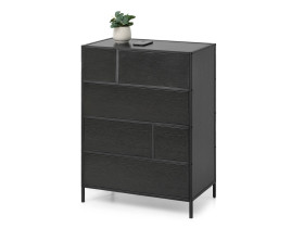 Komoda czarna z 6 szufladami Samoa-A czarne drewno stelaż metal