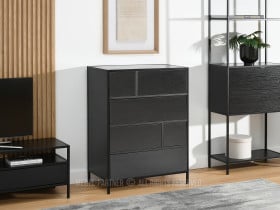 Komoda czarna z 6 szufladami Samoa-A czarne drewno stelaż metal