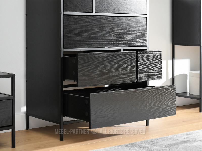 Komoda czarna z 6 szufladami Samoa-A czarne drewno stelaż metal, 8895741