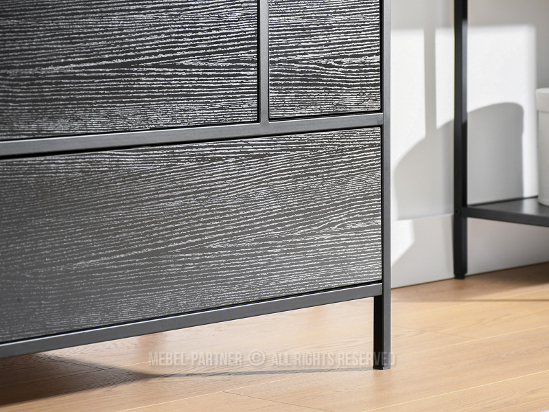 Komoda czarna z 6 szufladami Samoa-A czarne drewno stelaż metal, 8895743