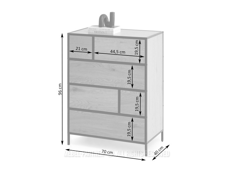 Komoda czarna z 6 szufladami Samoa-A czarne drewno stelaż metal, 8895748