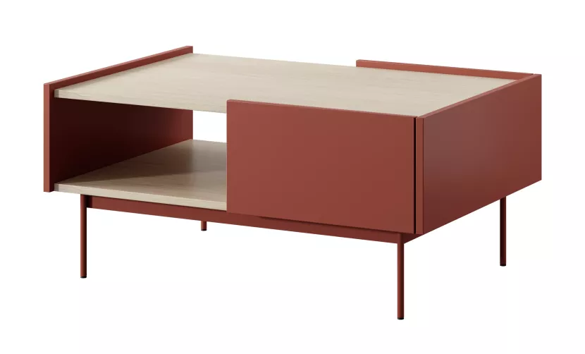 Stolik kawowy Covel czerwony 97 cm z szufladą, 8901338