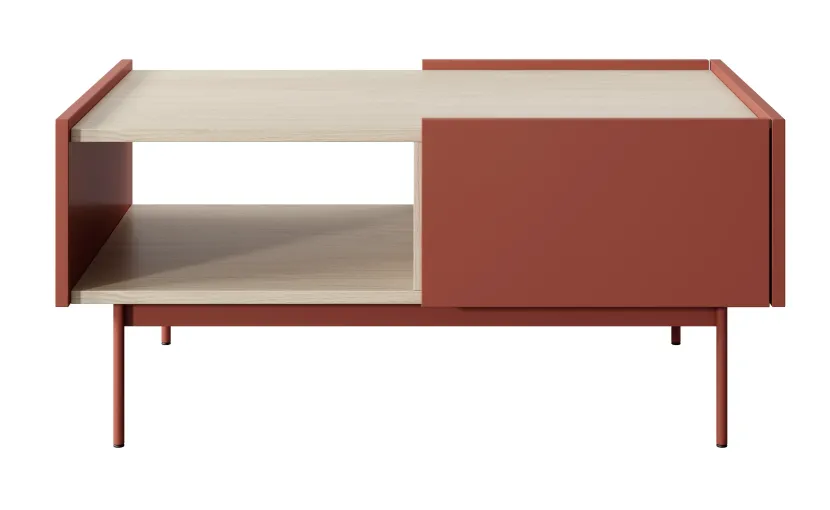 Stolik kawowy Covel czerwony 97 cm z szufladą, 8901339