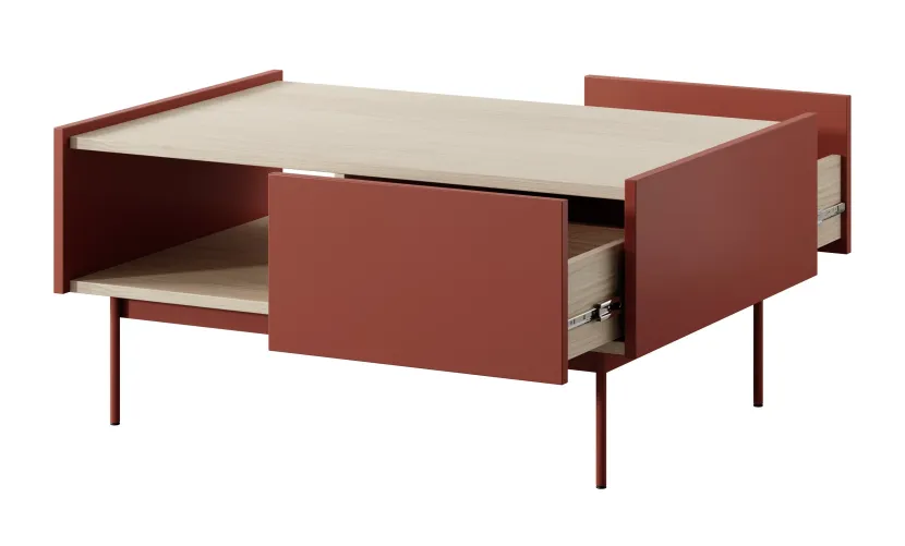Stolik kawowy Covel czerwony 97 cm z szufladą, 8901340