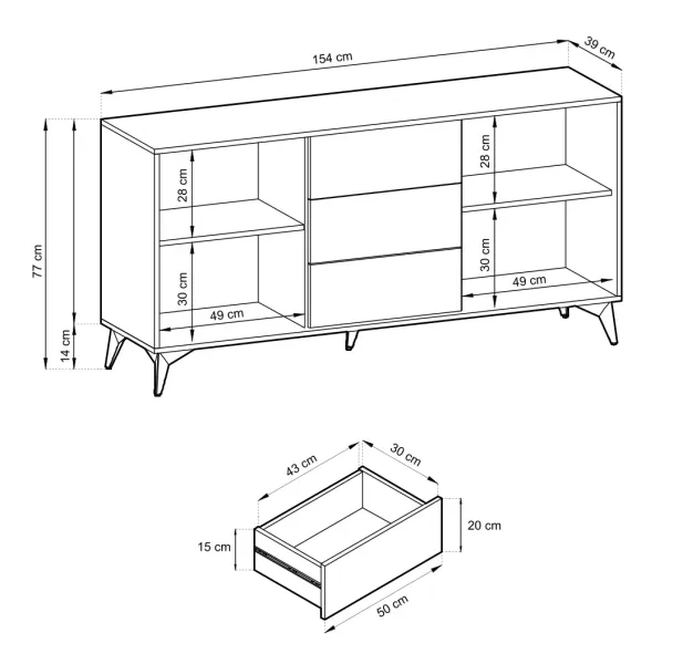 Komoda Divero dąb evoke 154 cm z pojemnymi szufladami, 8903615