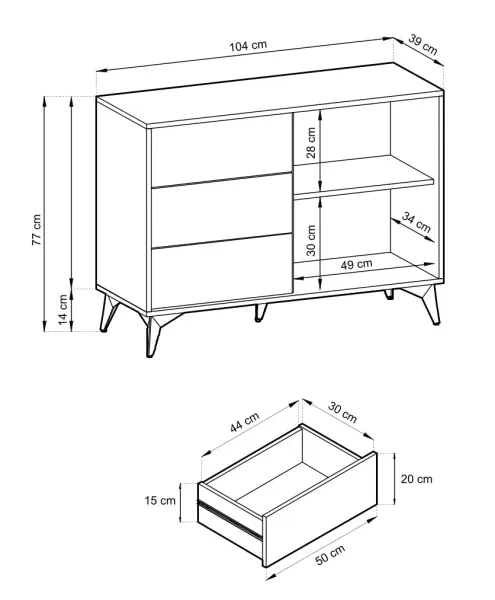Komoda Divero dąb evoke 104 cm z frezowanymi frontami, 8903996