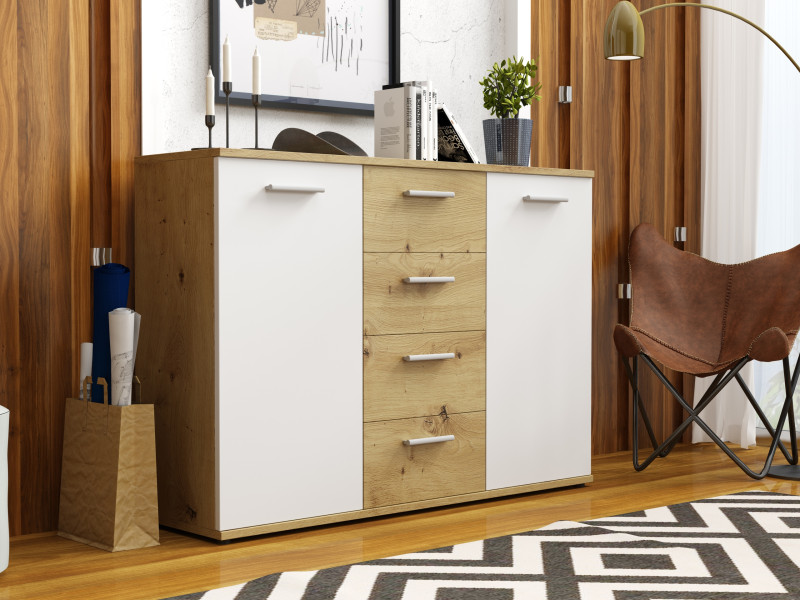 Komoda 120 cm z szufladami dąb artisan JOVITA, 8908186