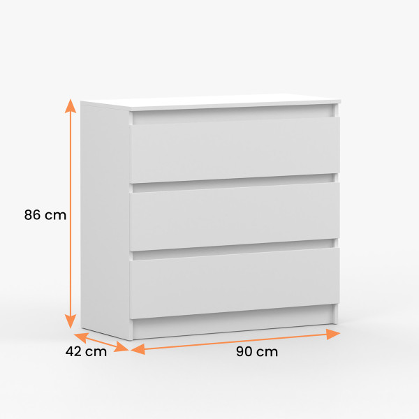 Komoda z szufladami biała 90 cm SAVIO, 8961843