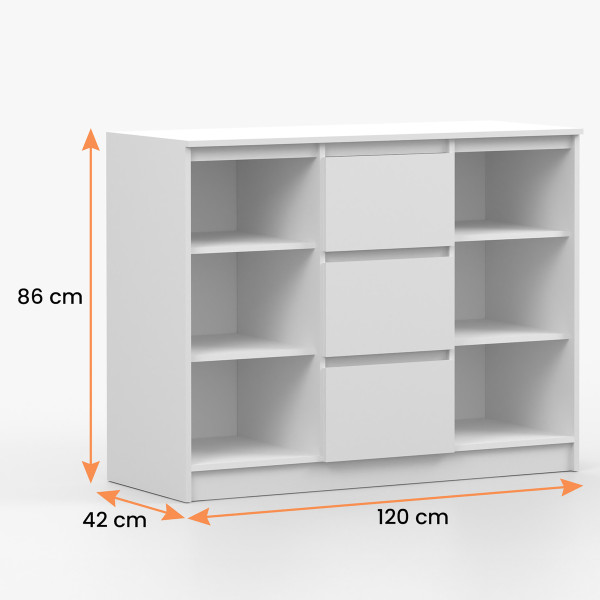 Komoda szeroka biała z szufladami 120 cm SAVIO, 8961854