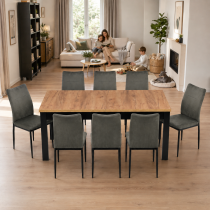 INSPIRO Stół C-2 dąb Kraft 120–160 cm + 8 krzeseł IK-10 welur