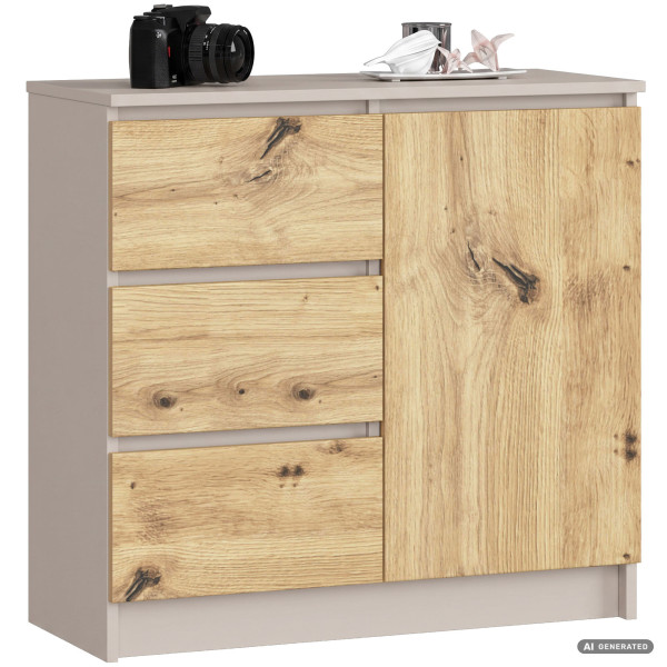 Komoda JERRY Kaszmir 80 cm 1 drzwi 3 szuflady kolor Dąb Artisan mat 2 półki, 9052826
