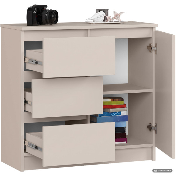 Komoda JERRY Kaszmir 80 cm 1 drzwi 3 szuflady 2 półki 80x35x77 cm, 9052900