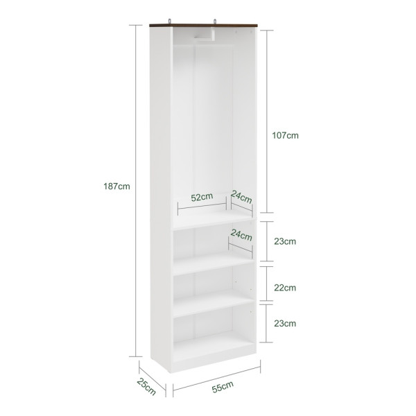 SoBuy Szafa otwarta z wieszakiem i półkami Biały 55x25x187 cm KSB02-W, 9200485
