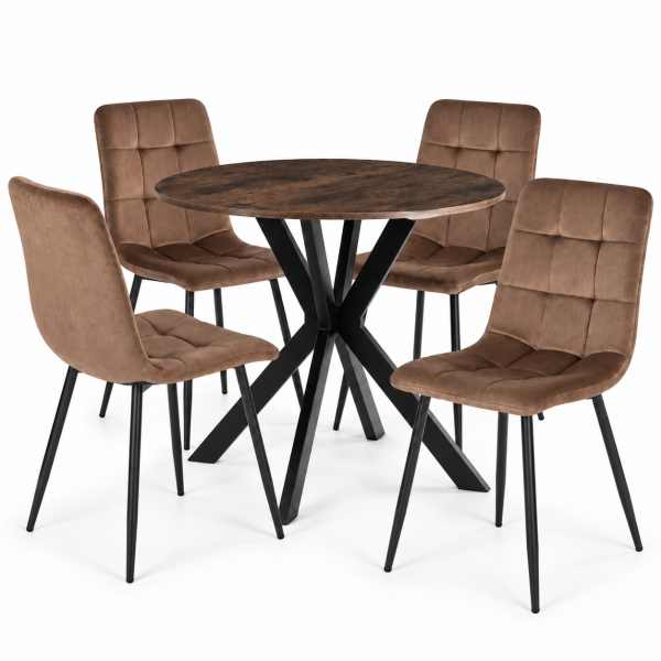 Stół Z 4 Krzesłami Zestaw Okrągły 80cm Komplet Do Salonu Jadalni Kuchni, 9236229